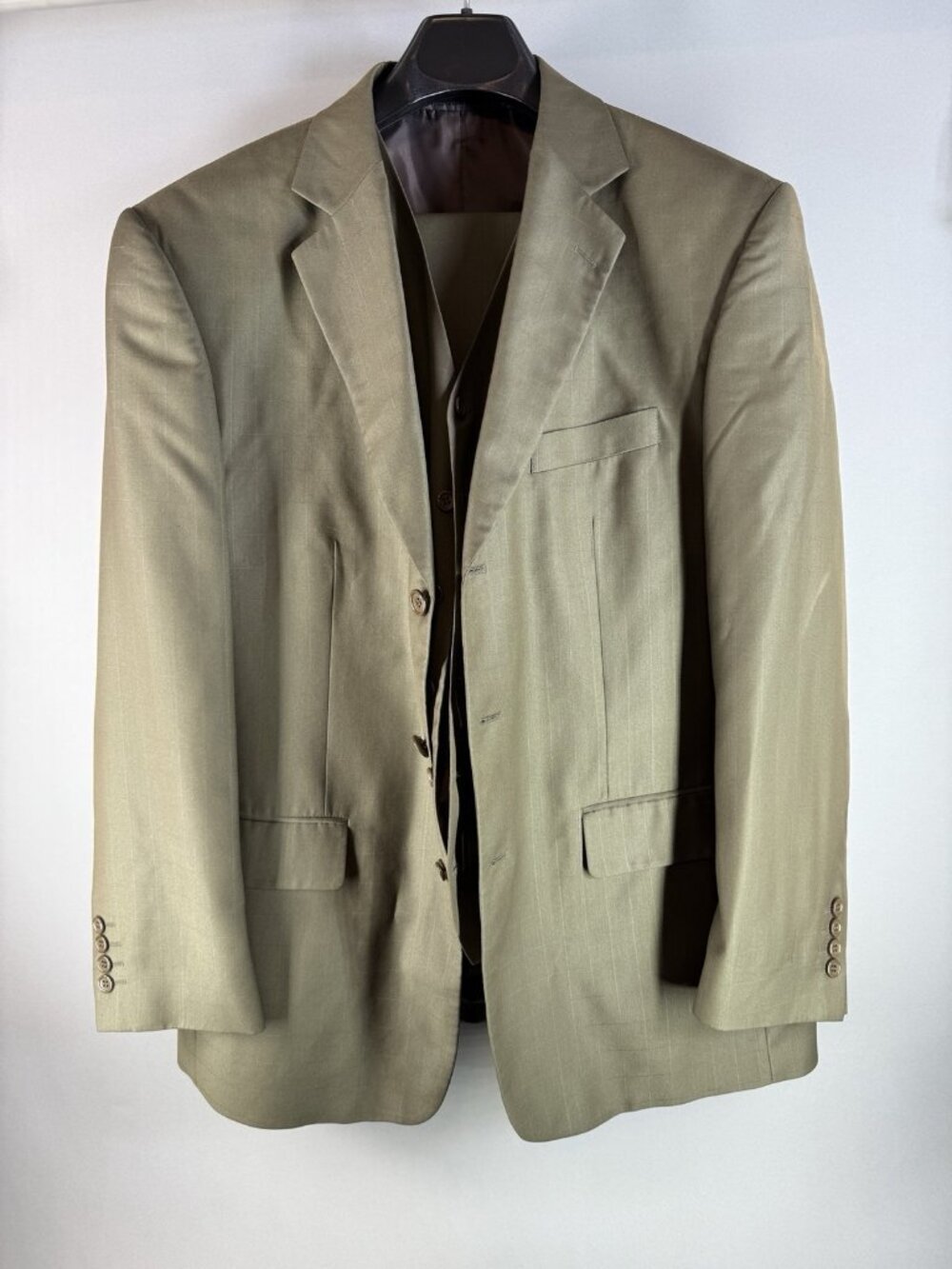 Vitali 44R Jacket, 44x38 Pants, Vest, Army Green Mens 3-Piece, 3 Button Suit
